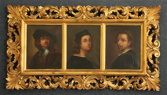 Old Master Portraits after Van Dyke, Raphael and Rembrandt, 8.5 x 7in., in a single Florentine frame